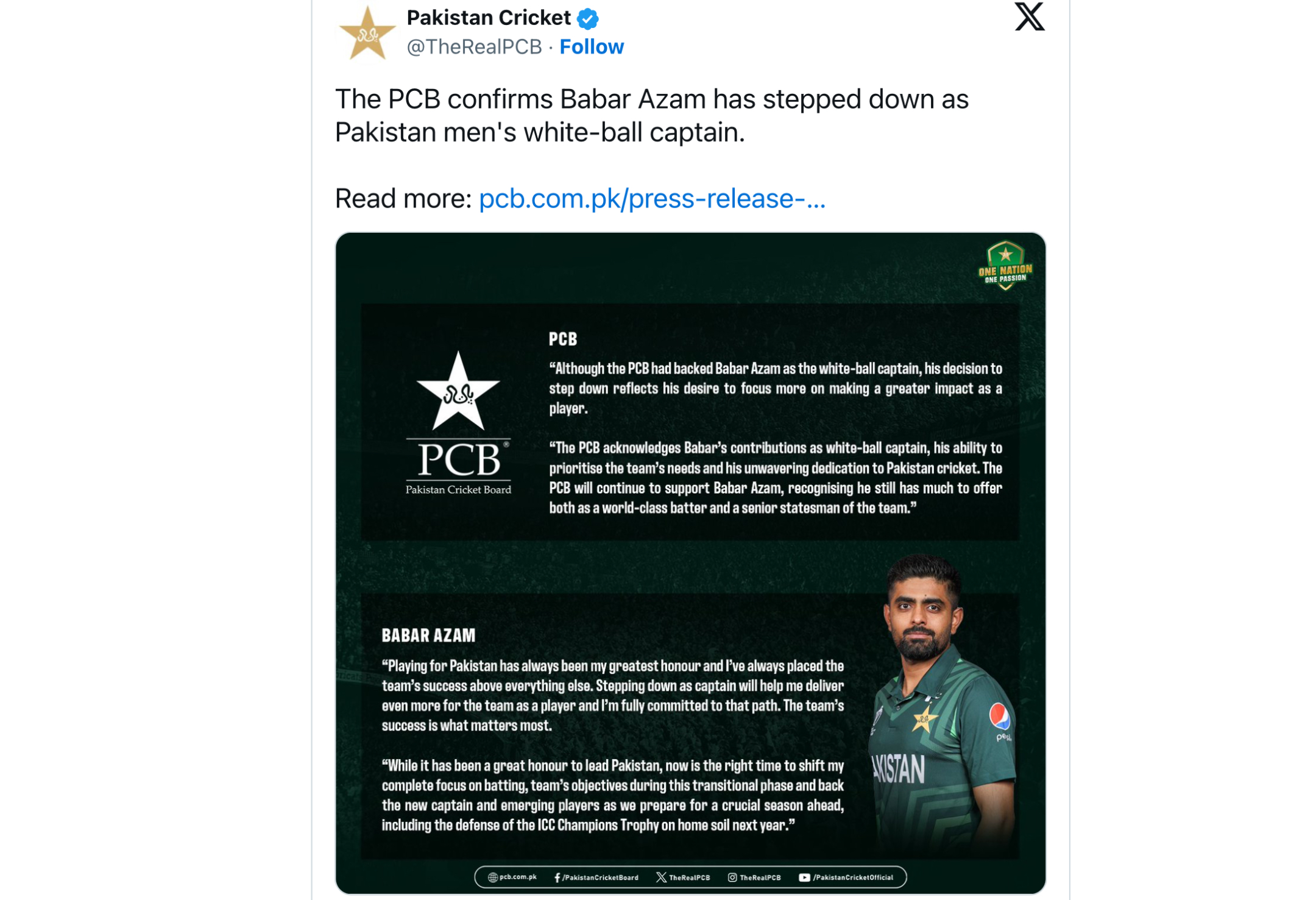 Title: Babar Azam Steps Down as Pakistan’s White-Ball Captain: A New Chapter for Pakistan Cricket